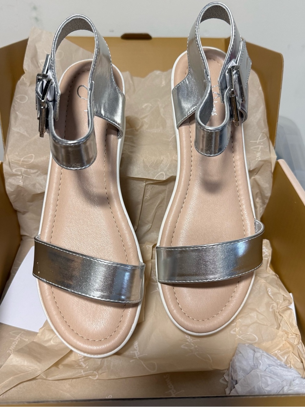 NEW J. Adams Surf Silver Metallic Platform Wedge Sandals Size 8